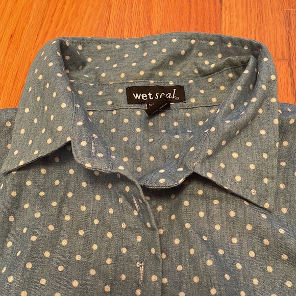 Wet Seal Blue and White Polka Dot Side Cutout Sleeveless Shirt Summer Dress - Picture 13 of 14